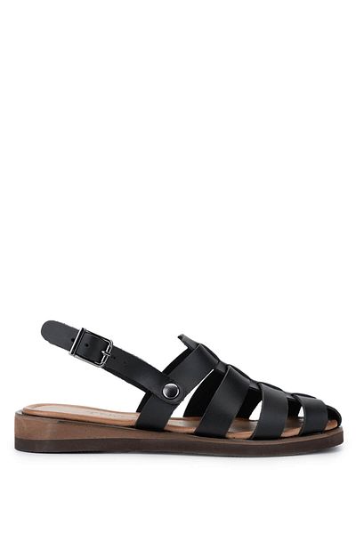 Tamer Tanca Women's Genuine Leather Black Leather Flat Sandals