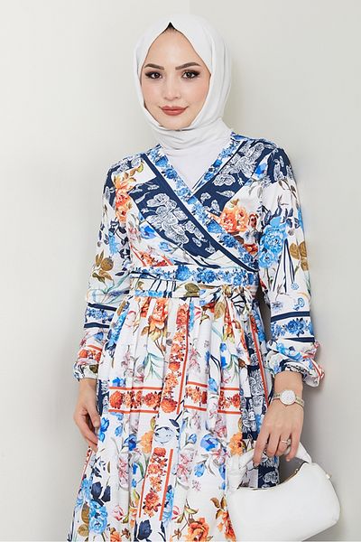 Bestenur Flower Pattern Blouse Skirt Double Set 1466 - Ecru