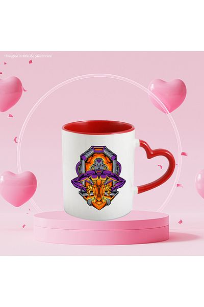 StoryGift Romania Monster Mug, Crystal, Robot, Arms, Cables, Sci Fi, Mecha, Multicolor 330 m, With Heart Handle