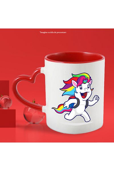 StoryGift Romania Cana Cu Unicorn, Elev, Student, Ghiozdan, Alergare, Multicolor 330 Ml, Ceramica , Cu Maner Inim Stg