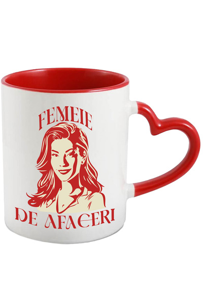 StoryGift Romania Cana Portret Femeie De Afaceri Ceo Munceste Din Greu, 330ml, Ceramica Cu Maner I, Cu Maner Inim Stg