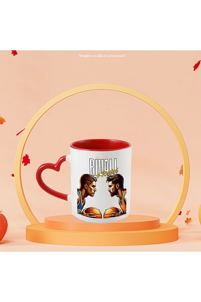 StoryGift Romania Cana rival si iubitor prieten sport baschet meci, 330ml, Ceramica cu Maner Inima, Cu Maner Inim STG