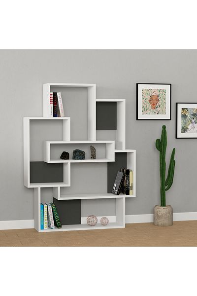 Mourah Home وحدة عرض مكتبة بارس الحديثة باللون الأبيض والرمادي