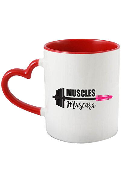 StoryGift Romania Cana Cu Ilustratie Afisand O Haltera Si Mesajul "muscles Mascara" - Mascara Pent, Cu Maner Inim Stg