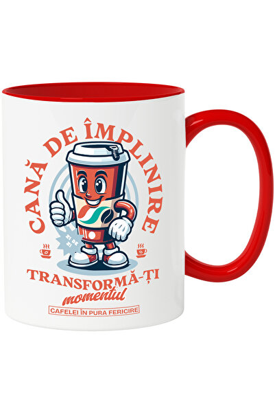 StoryGift Romania Cana Cana De Implinire Transforma-ti Momentul In Placere, 330ml, Ceramic Cu Mane, Cu Maner Rosu Stg