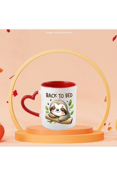 StoryGift Romania Sloth Animal Mug With "back To Bed" Message, Illustration, Funny, Laughing, With Heart Handle
