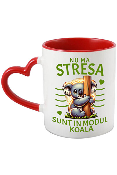 StoryGift Romania Cana Cu Urs Koala Timid Ascuns Dupa Trunchi Copac Text Nu Ma Stresa Sunt In Modu, Cu Maner Inim Stg