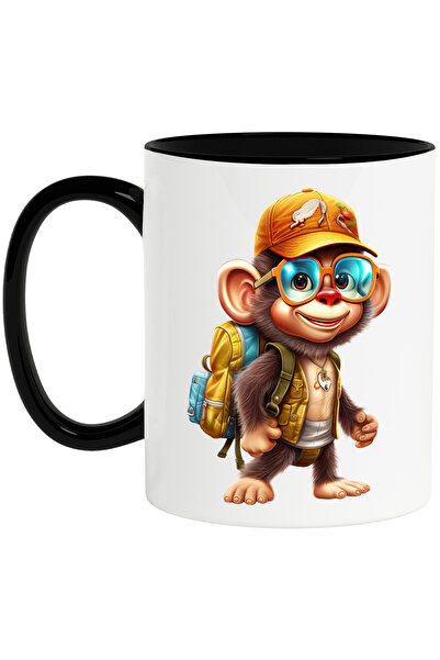 StoryGift Romania Cana Cu Un Cimpanzeu Explorator | Echipat | Calatorie | Ilustratie | Excursie | , Cu Maner Negru Stg