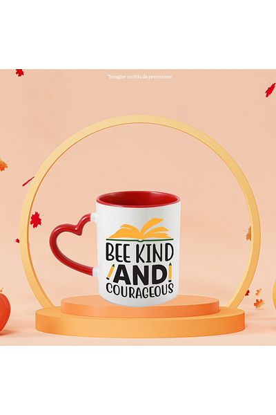StoryGift Romania Mug with a book and 2 pencils with the message "Be kind and brave" - ​​bee with Handle, With, STG.