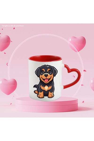 StoryGift Romania Mug With Puppy, Chicken, Cartoon Lovers, Rottweiler, Multicolor 330 ml, C, With,STG.