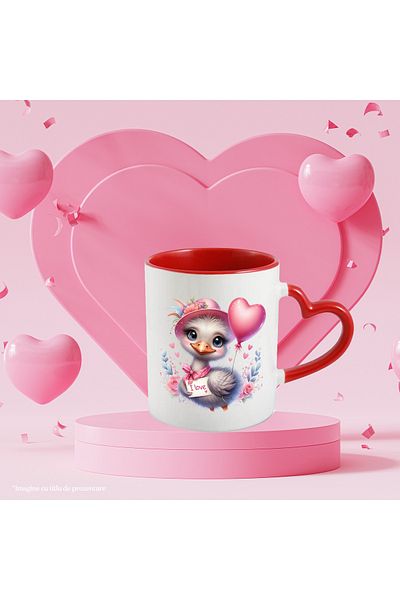 StoryGift Romania Mug with a cheerful bird holding a note that says "I love" | illustration, With ,STG.