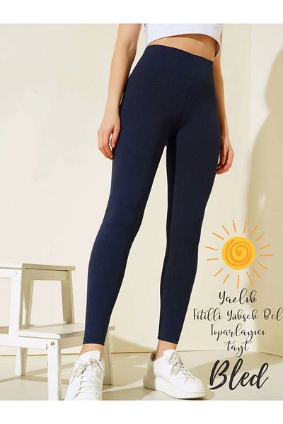 PRATİKOBA Ribbed Leggings Dark Blue High Waist Leggings