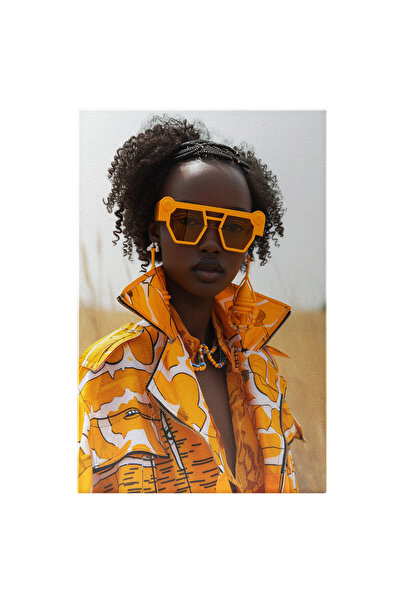StoryGift Romania Tablou Canvas Black Young Girl Cu Ochelari Galbeni Si Cerce...