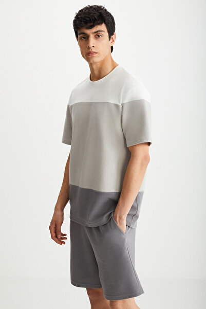 GRIMELANGE Ανδρικό μπλουζάκι Karnox με στρογγυλή λαιμόκοψη με κοντό μανίκι κανονική εφαρμογή εκρού/ανοιχτό γκρι/ανθρακί