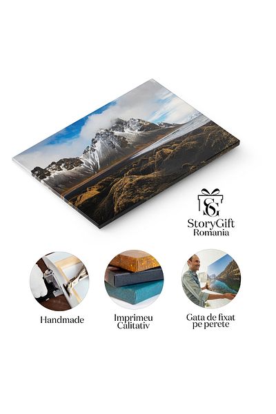 StoryGift Romania Tablou Canvas - Zi Insorita La Vestrahorn: Peisajul De Plaja In Islanda