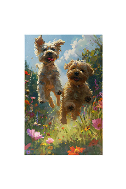 StoryGift Romania Tablou Canvas: Two Cute Puppy´s Care Zburda Printre Florile...