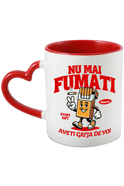 StoryGift Romania Cana Cu Pachet De Tigari Vesel Semnul Pace Text Motivational Nu Mai Fumati Aveti, Cu Maner Inim Stg