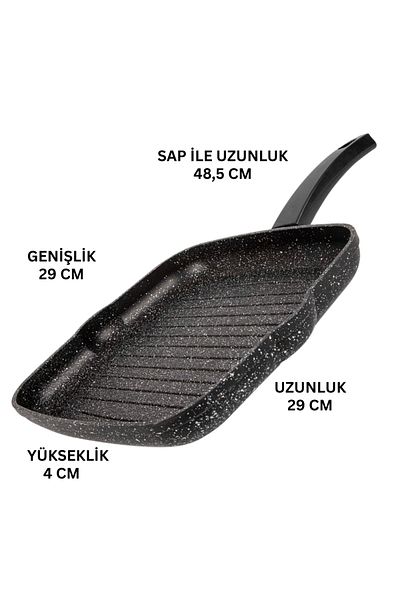 ELDİPA Granite Effect Cast Iron Grill Pan (28 cm) – Non-Stick Surface, Healthy and Delicious Cooking