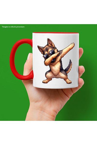 StoryGift Romania Mug with a dancing wolf puppy | illustration | sunglasses | passion | , With ,STG