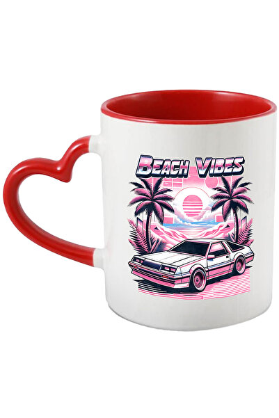 StoryGift Romania Cana cu mesajul "Beach vibes", ilustratie, stil retro, vech...