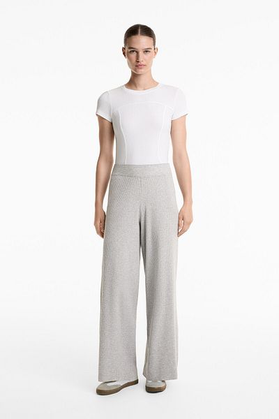 Oysho Wide-leg rib-knit trousers