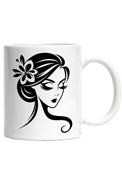 StoryGift Romania Cana Cu O Femeie Frumoasa - Floare In Par Cu Maner Alb, Cu ...