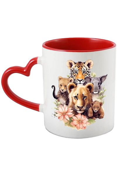 StoryGift Romania Wild Animal Mug | Illustration | Jungle | Tigers | Poppies | Nature | P, With Heart Handle