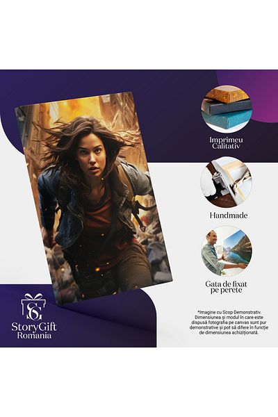 StoryGift Romania Tablou Canvas: Personaj Feminn Care Aleargă În Luptă- Personaj Animat Pictura Digitala