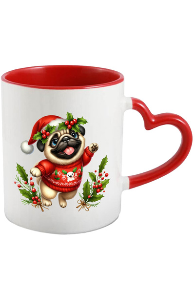 StoryGift Romania Cana cu un catel Pug care poarta o caciula de Craciun | ilu...