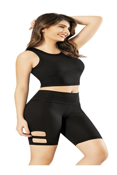 Defnem Ribbed High Waist Tights Crop Set