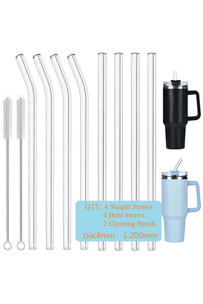 Choice Clear 8inch 8pcs 8-12 Inches Long Reusable Clear Straws Glass Straws Perfect For Stanley 40 To 20 O