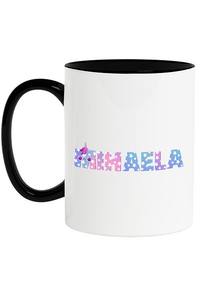 StoryGift Romania Cana Cu Numele Mihaela, Unicorn, Printesa, Fairytale, Dragut, 330ml, Ceramica Cu, Cu Maner Negru Stg