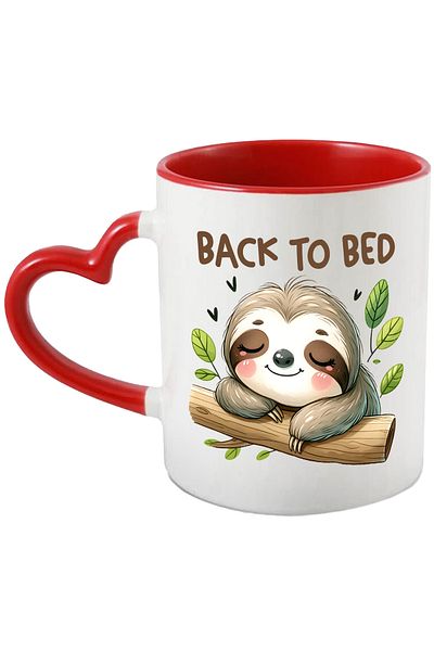 StoryGift Romania Sloth Animal Mug With "back To Bed" Message, Illustration, Funny, Laughing, With Heart Handle