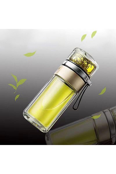 COOYA 350ml double-layer transparent glass cup, sealed and leak-proof, safe and durable, gold