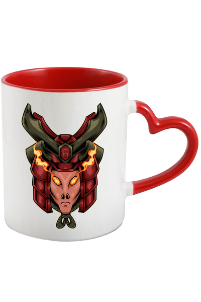 StoryGift Romania Cana Cu Samurai, Flacari, Casca, Monstru, Asiatic, Luptator, Multicolor 330 Ml, , Cu Maner Inim Stg