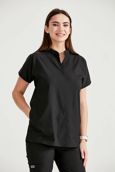 DEMOTEKS Costum medical unisex negru – Uniformă doctor-asistentă medicală