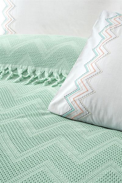 Sevim Tivoli Double Jacquard Pattern Binding Fringed Waffle Pique Set - Delfina - Mint