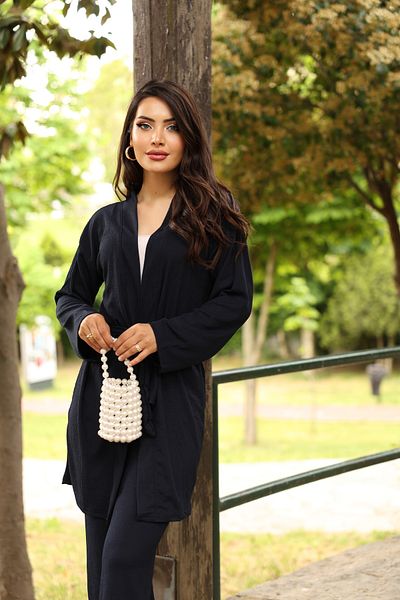 Giyince Belted Kimono Suit Navy Blue