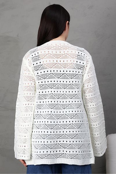 ALCHON V-Neck Long Loose Sleeves Hollowed Openwork Pockets Loose Relaxed Fit Knitwear Spring Summer Cardigan