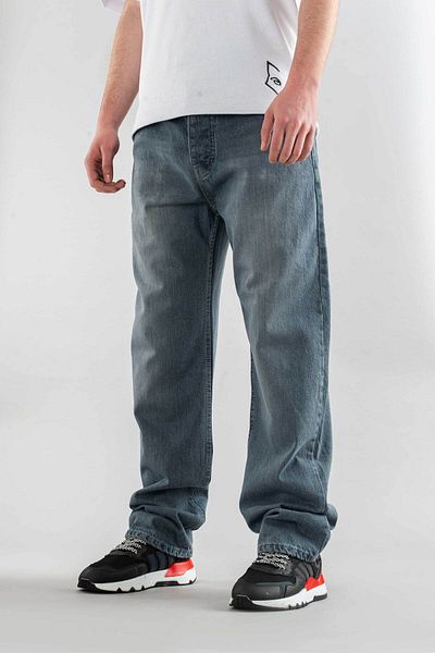bombe Men's Blue Baggy Fit Wide Fit Regular Waist Wide Leg Jean Loose Trousers