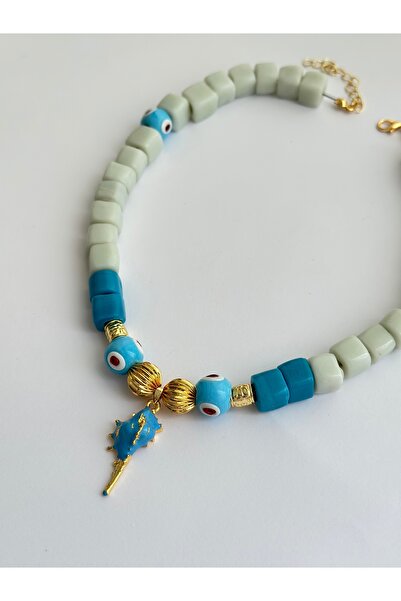 mibrillo Handmade Basement Beads Sea Shell Detailed Glass Beads Necklace