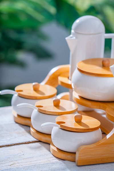 ACAR Pamira 6-Piece Porcelain Spice Rack - Oil Pot Set