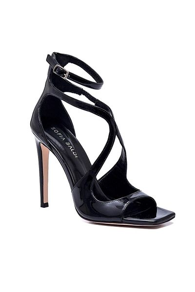 Sofia Baldi Fold Black Patent Leather Women's Heel Sandals