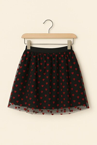 babixkids Kız Çocuk Kalp Desenli Siyah Tül Etek 23 Nisan 19 Mayıs 29 Ekim Oku...