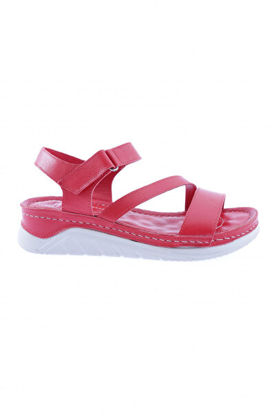 DGN Women's Side Cross Straps Ankle Strap Sandals Red Genuine Leather 72133217