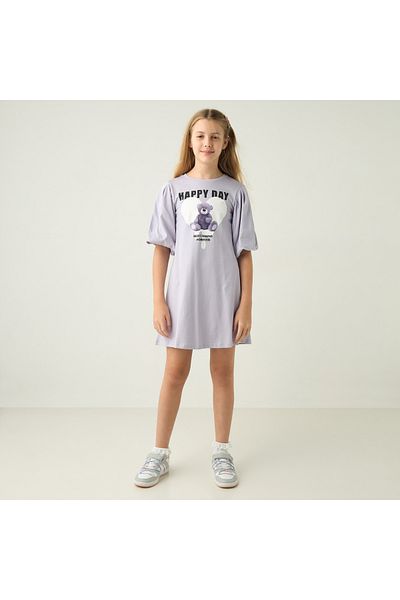 Juniors Printed T-Shirt Dress With Round Neck And Short Sleeves