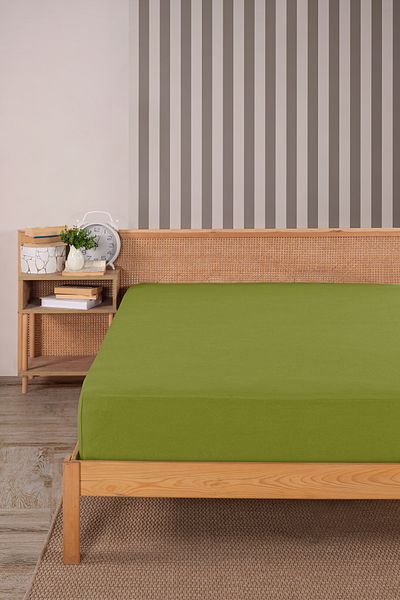 Karden Flower Premium 100% Cotton Double Combed Cotton Elastic Sheet - Green
