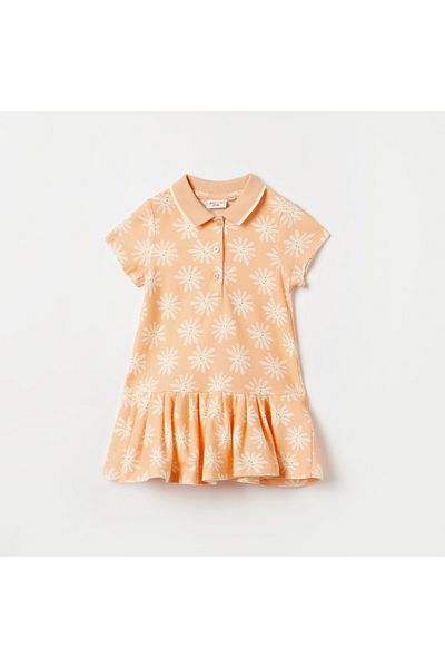 Juniors All-Over Floral Print Polo Skater Dress