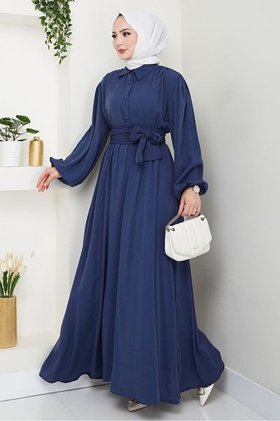 Bestenur Φόρεμα Alser Belted 1468 - Navy Blue
