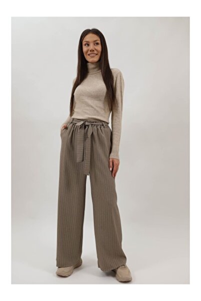 Lamiar STRIPED WIDE PANTS WITH ELASTIC AND CORD WAIST BEATRIX ONE SIZE Brown